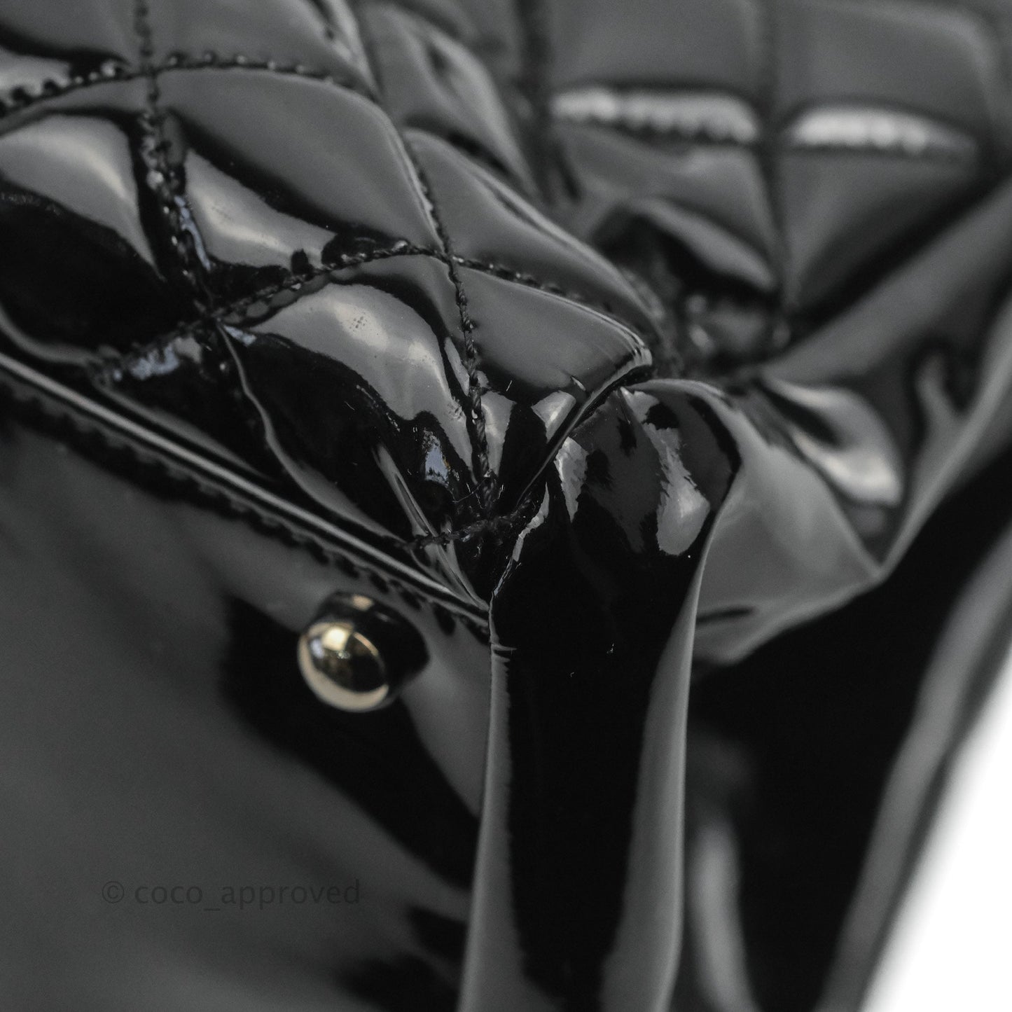 Chanel Quilted Large Just Mademoiselle Black Patent Silver Hardware