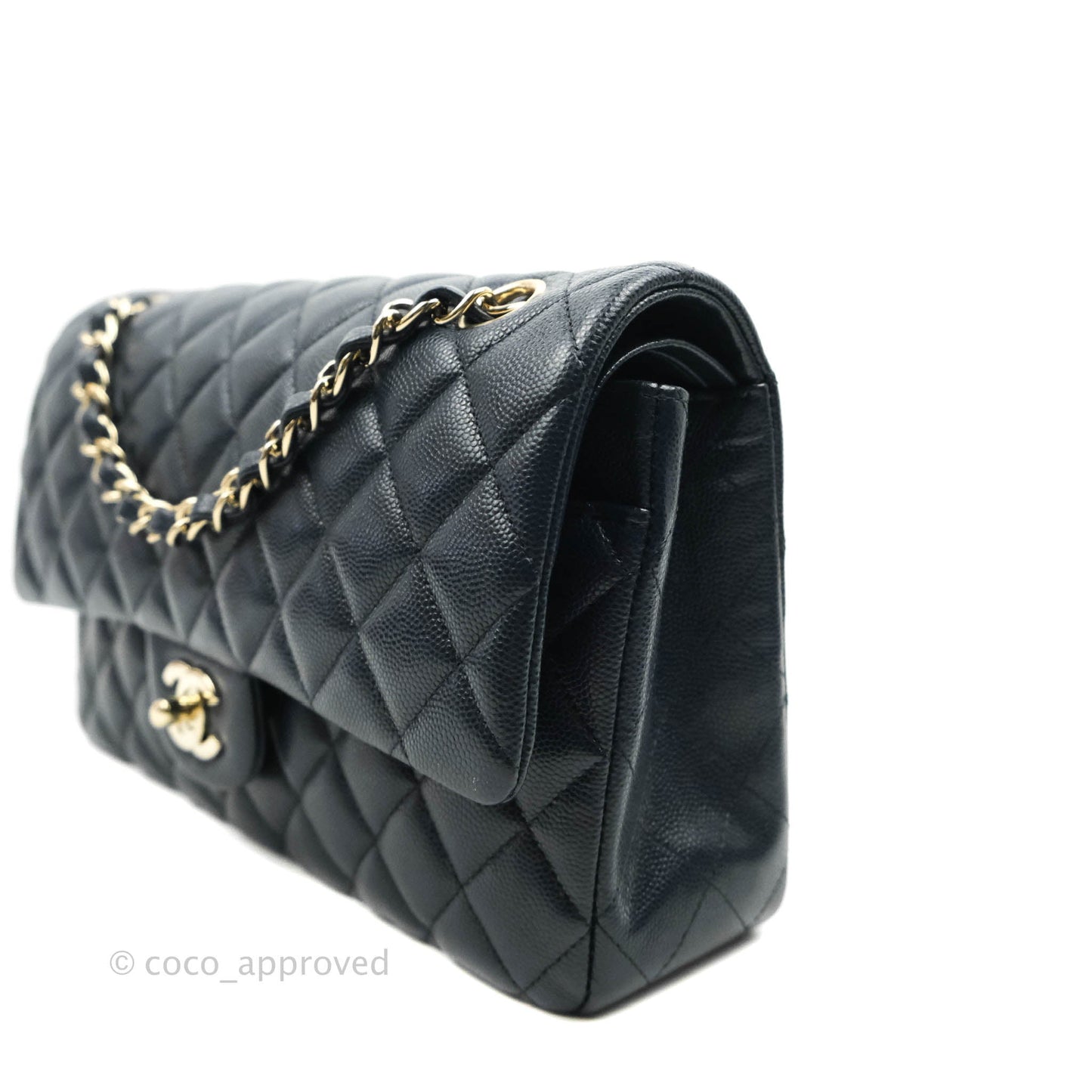 Chanel Classic M/L Medium Flap Quilted Navy Caviar Gold Hardware