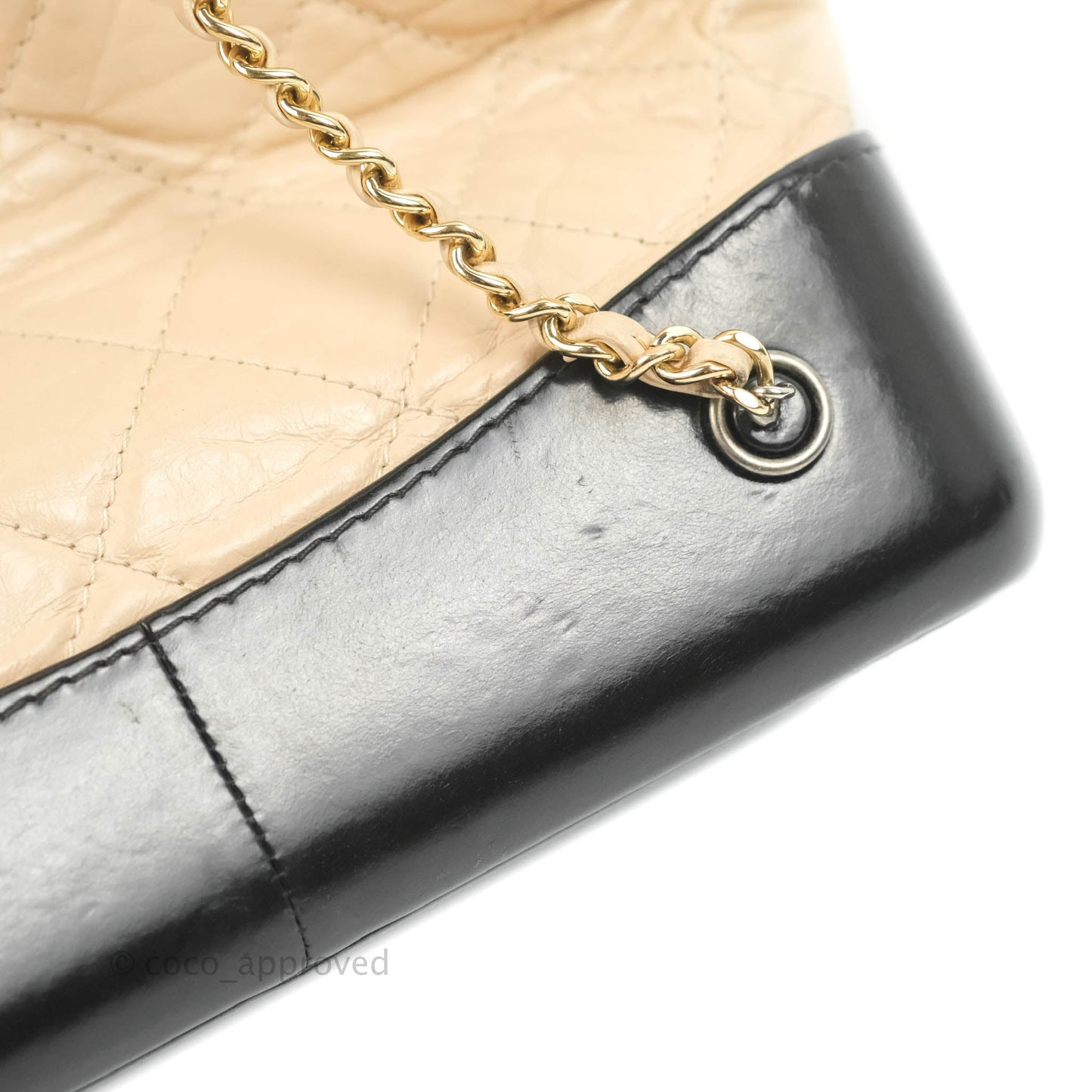 Chanel Small Gabrielle Backpack Beige Black Aged Calfskin