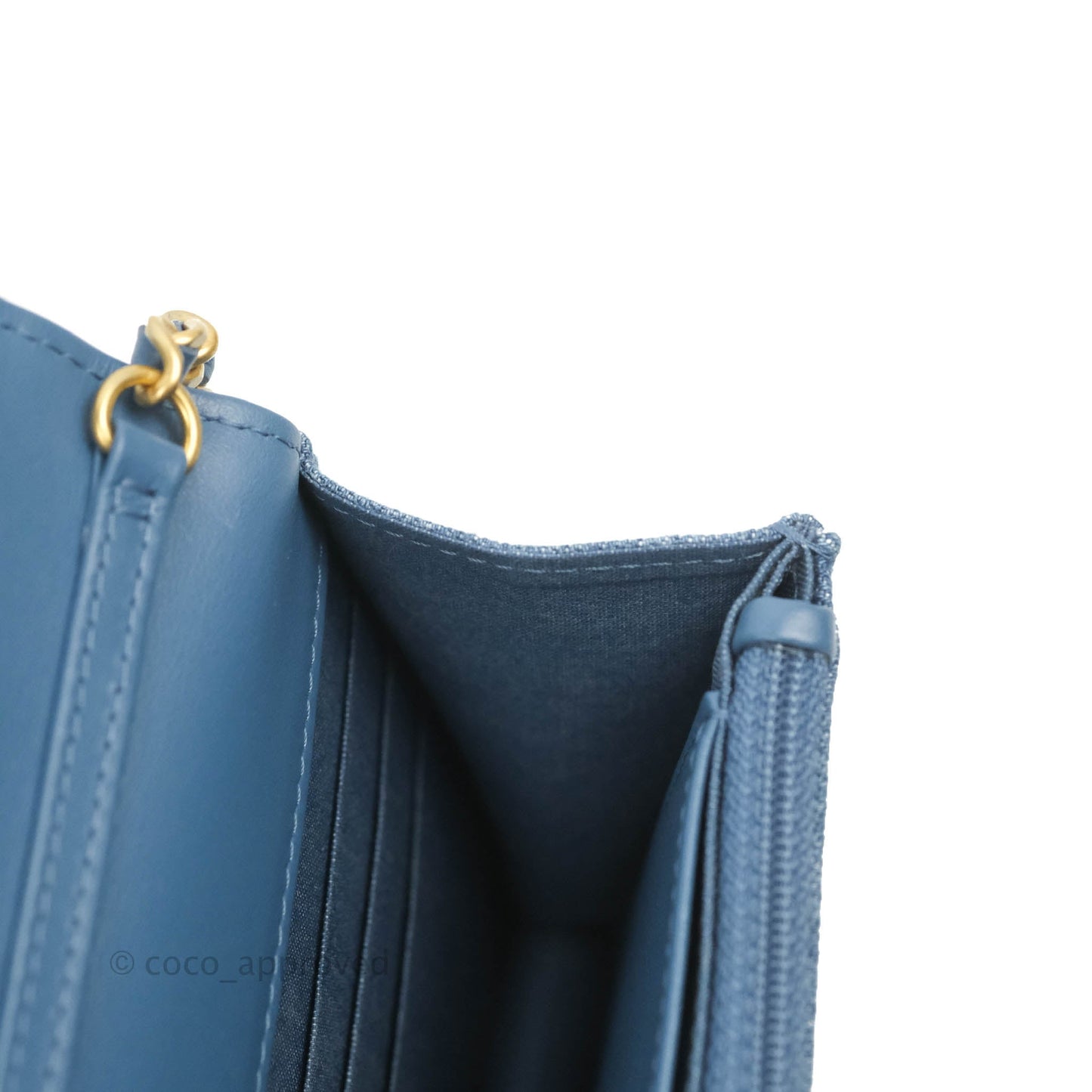 Chanel Quilted Pearl Crush Wallet on Chain WOC Denim Aged Gold Hardware