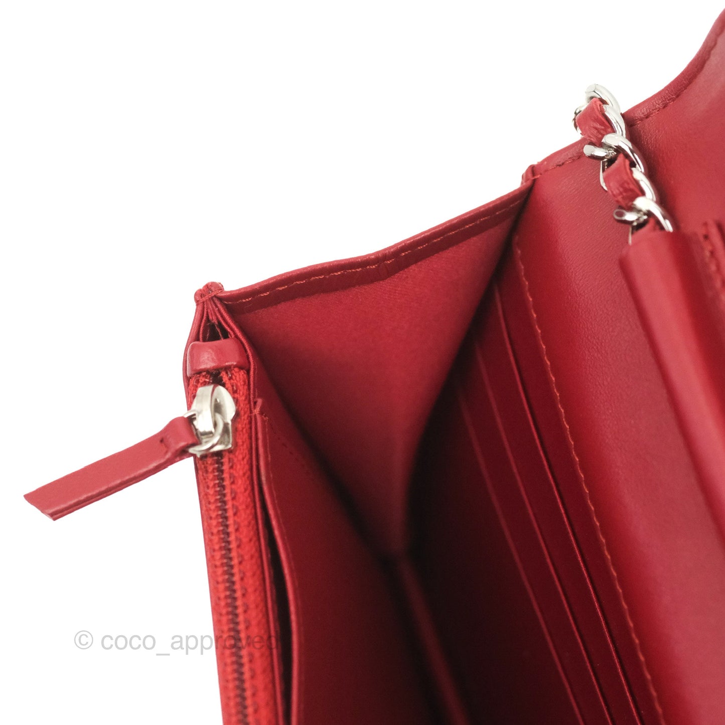 Chanel Camellia Embossed Wallet On Chain WOC Red Lambskin Silver Hardware