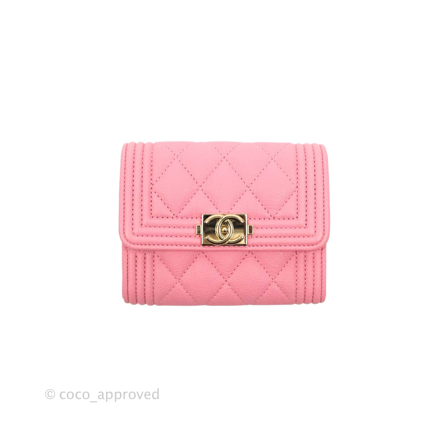 Chanel Quilted Boy Flap Coin Purse Pink Caviar Gold Hardware