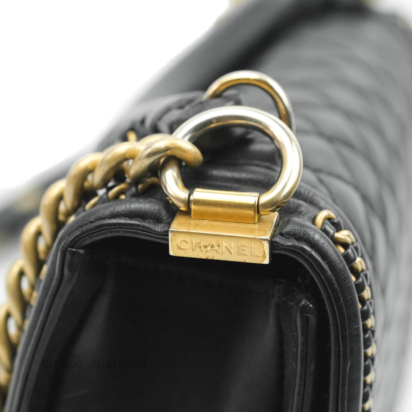 Chanel Quilted Medium Boy With Handle Black Calfskin Aged Gold Hardware