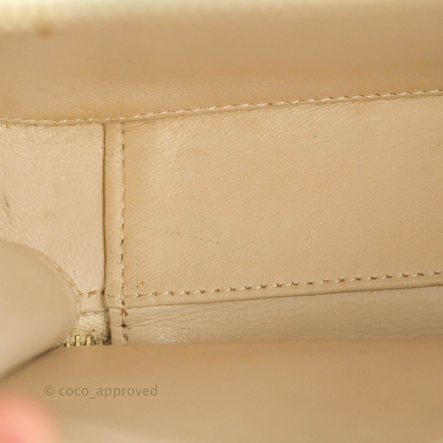 Chanel Quilted Medium CC Filigree Vanity Case White Caviar Aged Gold Hardware