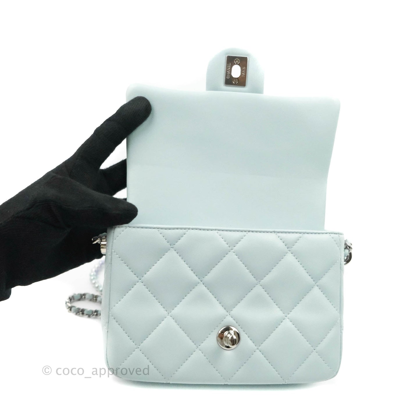 Chanel Quilted My Perfect Mini With Pearl Blue Lambskin Silver Hardware