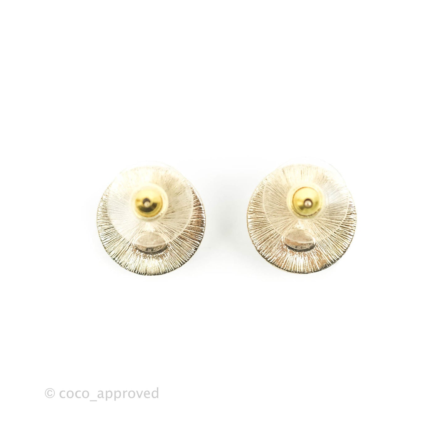 Chanel CC Pearl Crystal Round Earrings Gold Tone 21B