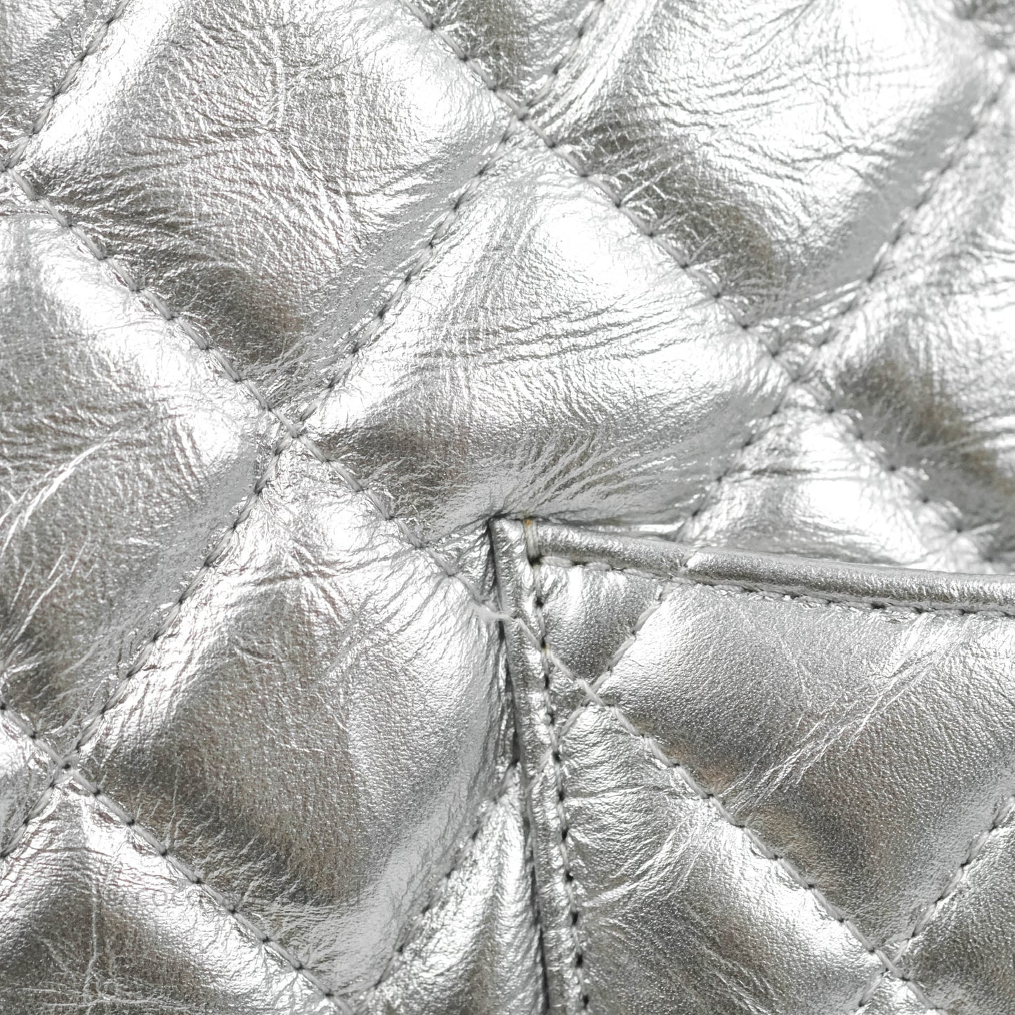 Chanel Caviar Quilted Large Cosmetic Case Metallic Silver  With Charms