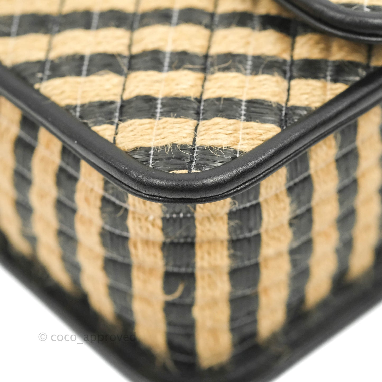 Chanel Quilted Mini Rectangular Flap Raffia Jute Thread Black & Beige Gold Hardware