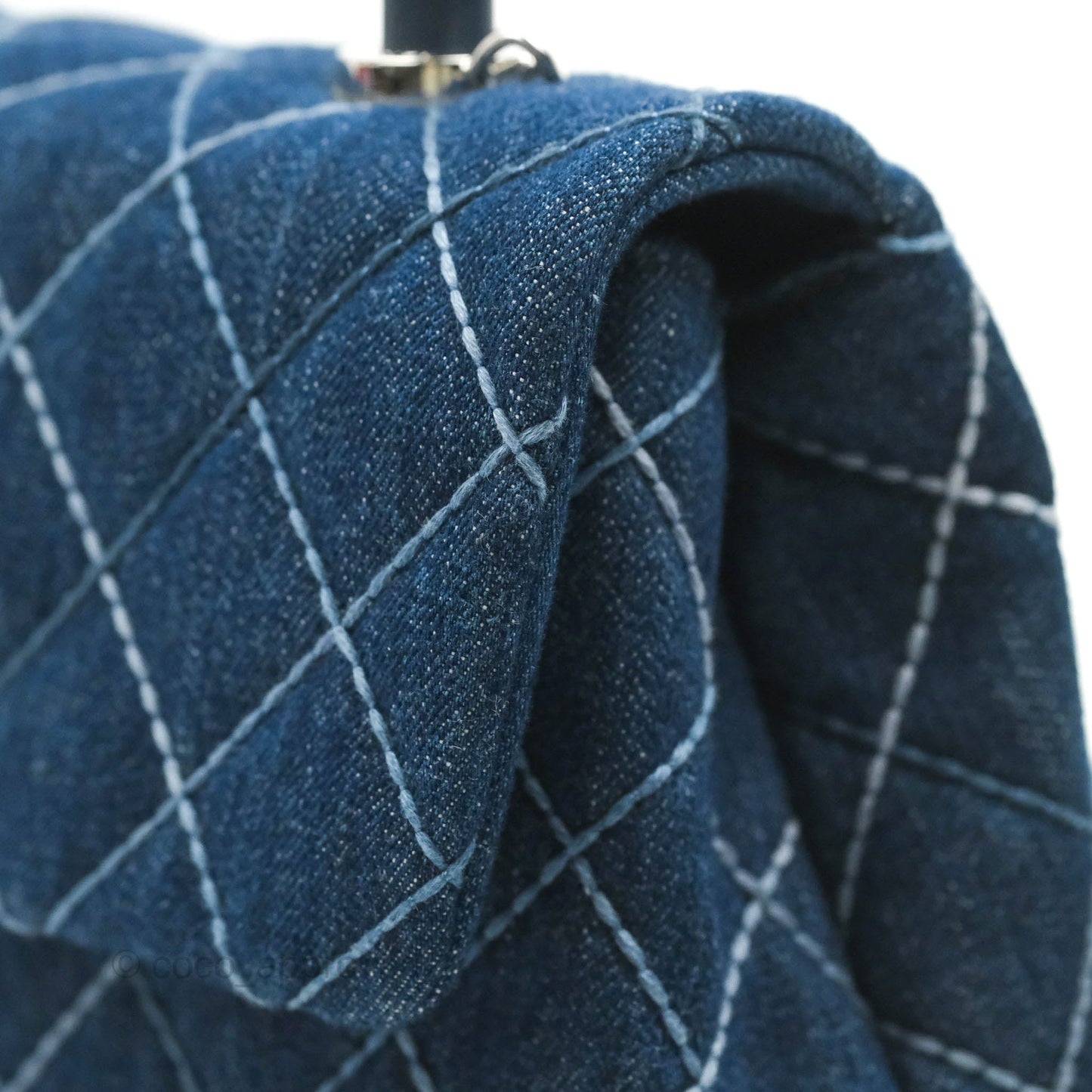 Chanel Small Quilted Coco Handle Denim Navy Lambskin Silver Hardware