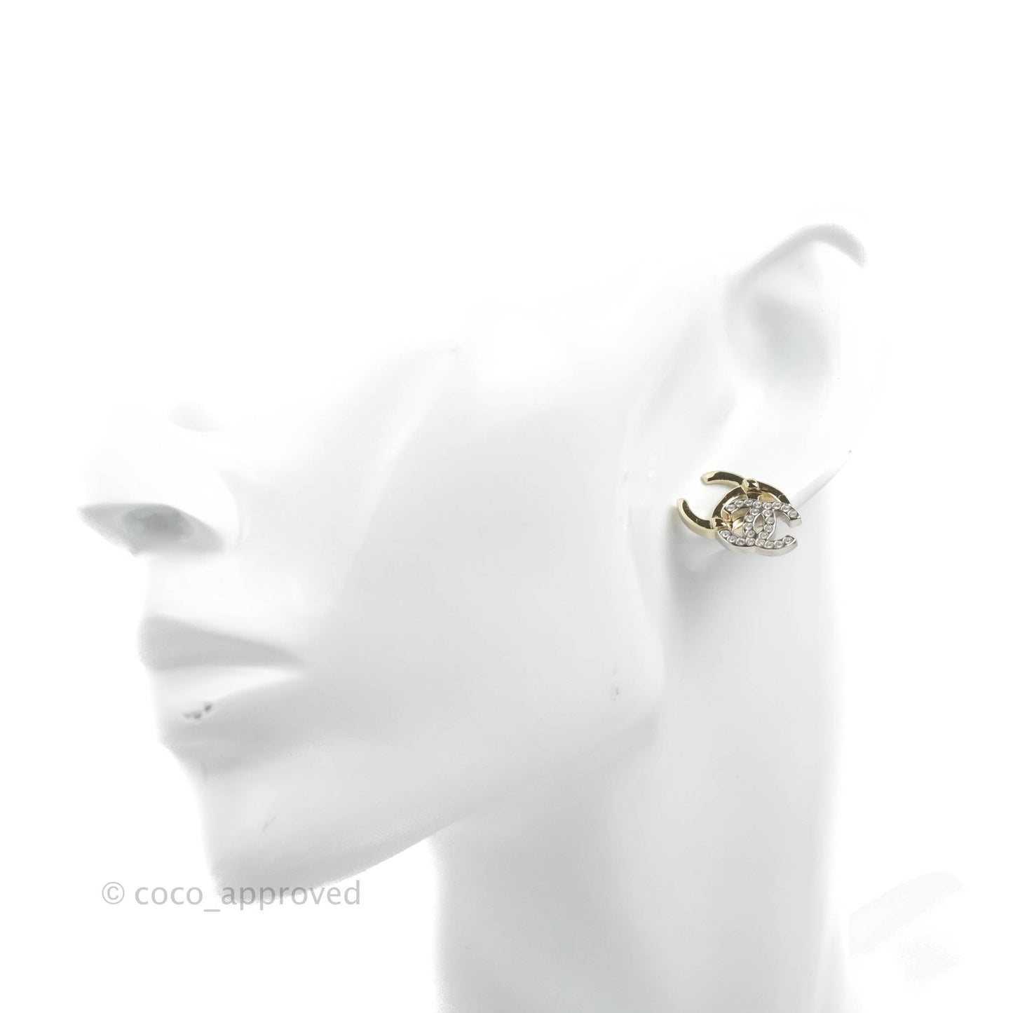 Chanel Double CC Crystal Earrings Gold & Silver Hardware 21A