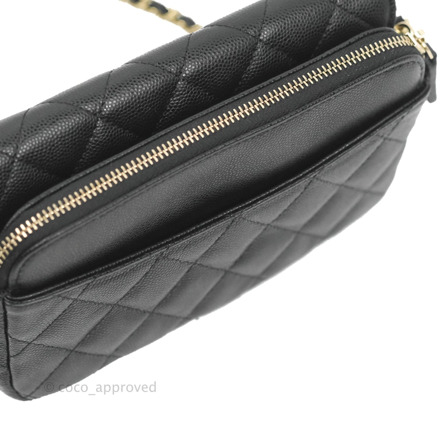 Chanel Classic Flap Phone Holder With Chain Black Caviar Gold Hardware 22A