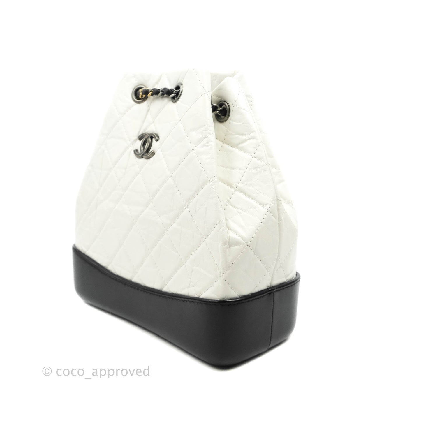 Chanel Small Gabrielle Backpack White Black Aged Calfskin