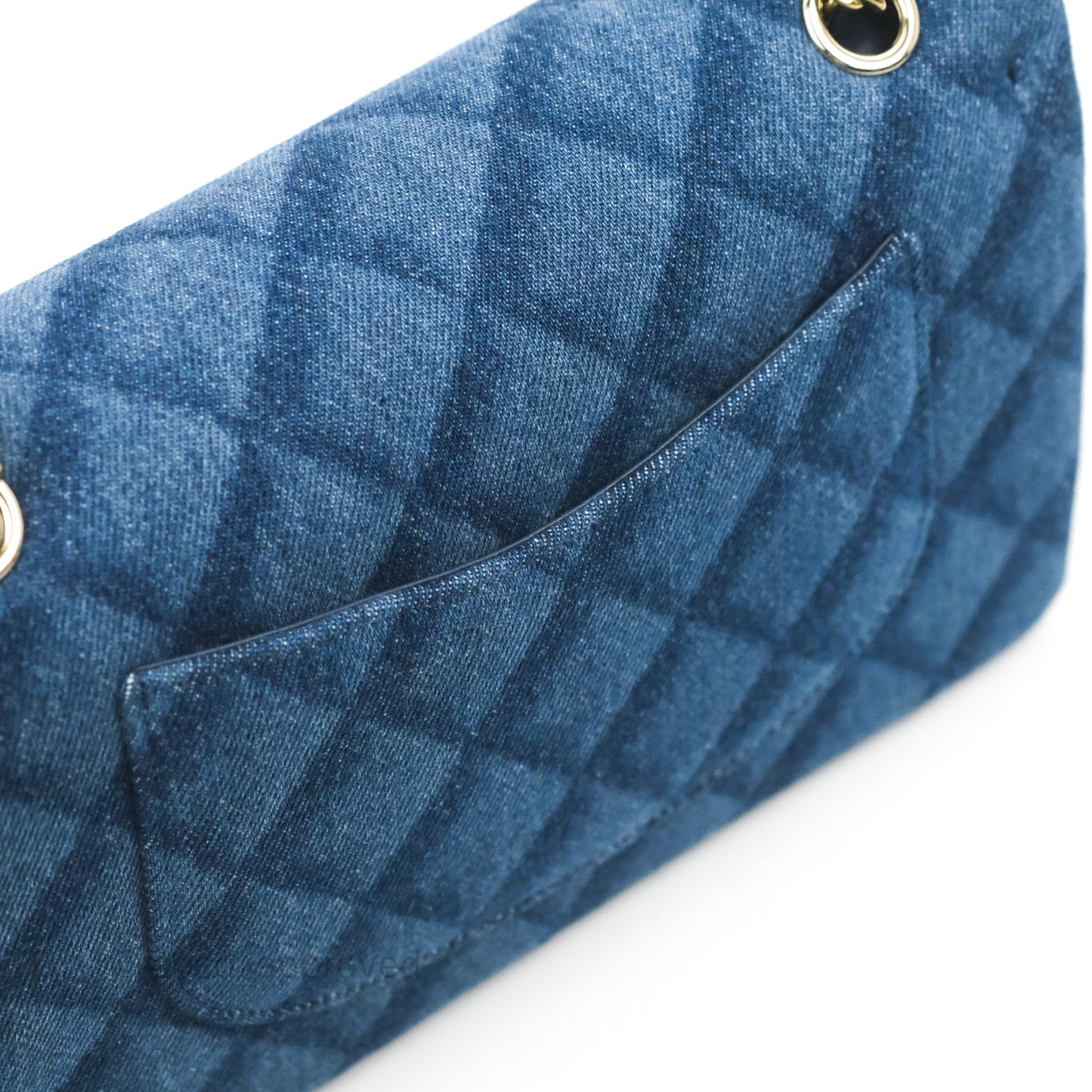 Chanel M/L Quilted Medium Double Flap Blue Printed Denim
