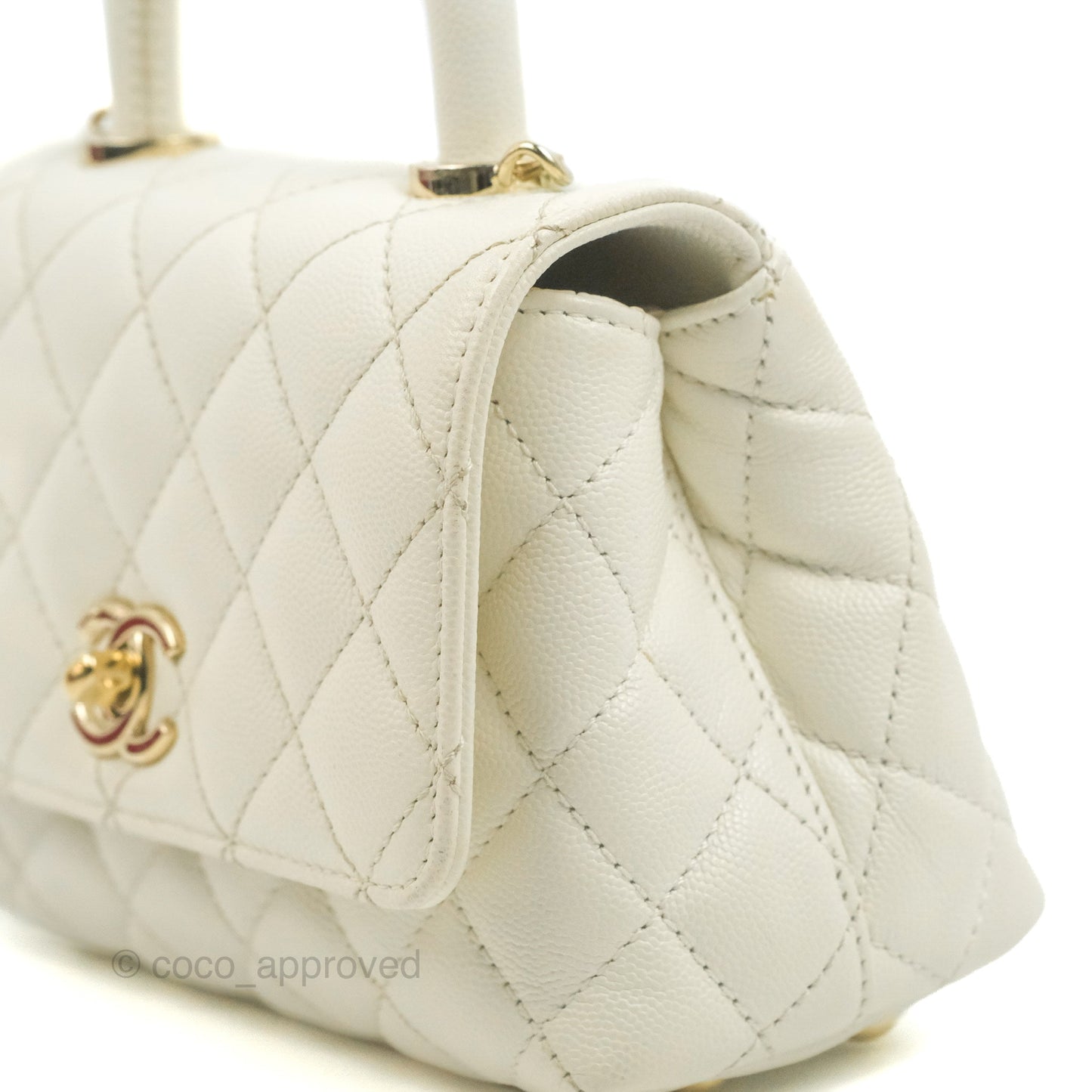 Chanel Mini Coco Handle Quilted Ivory Caviar Gold Hardware