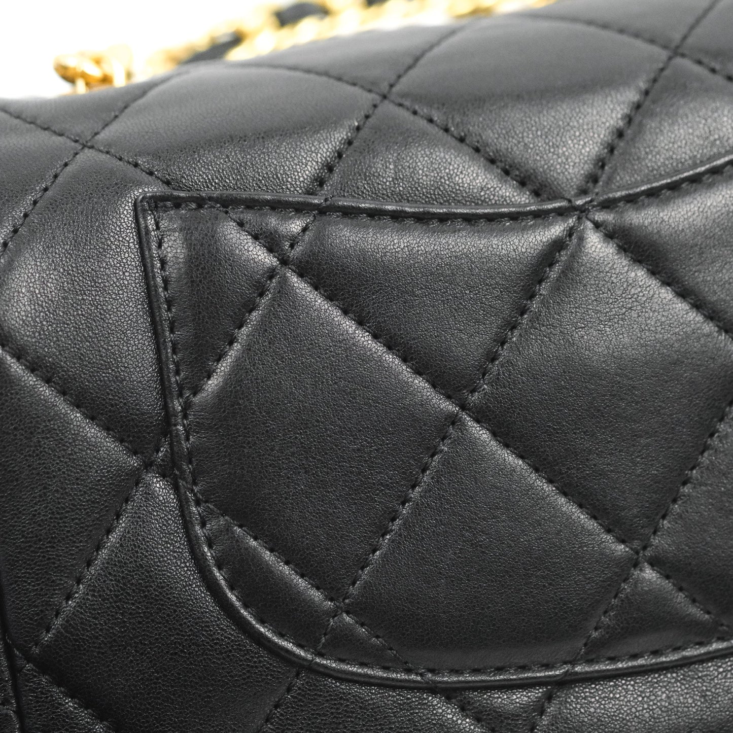 Chanel Quilted Mini Flap Bag With Chanel Logo Top Handle Lambskin Calfskin Mixed Fibers Gold Hardware