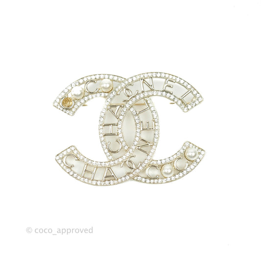 Chanel CC Pearl Crystal Brooch Gold Tone 20B