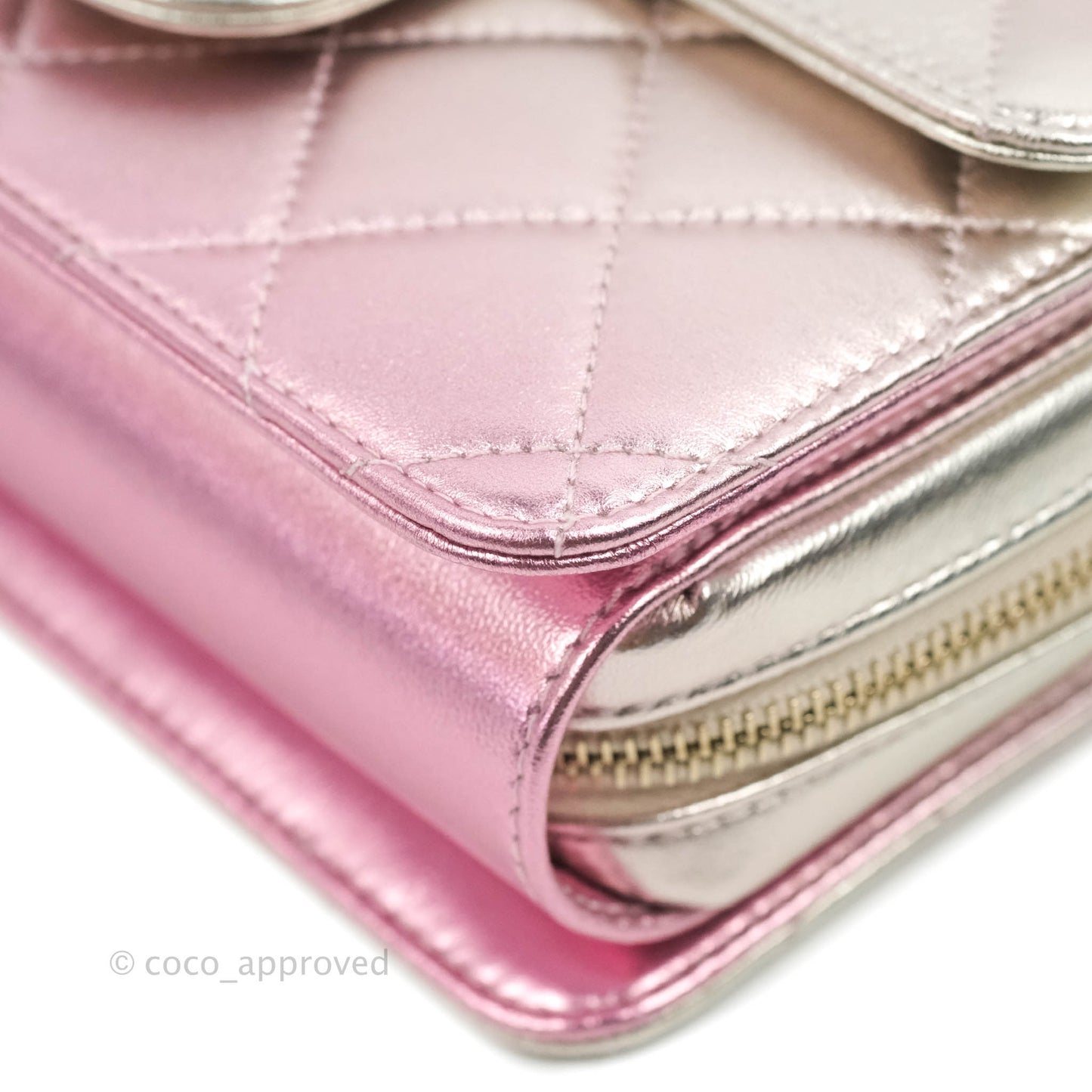 Chanel Quilted Small Like The Wallet Flap Metallic Pink Silver Light Gold Hardware 22C