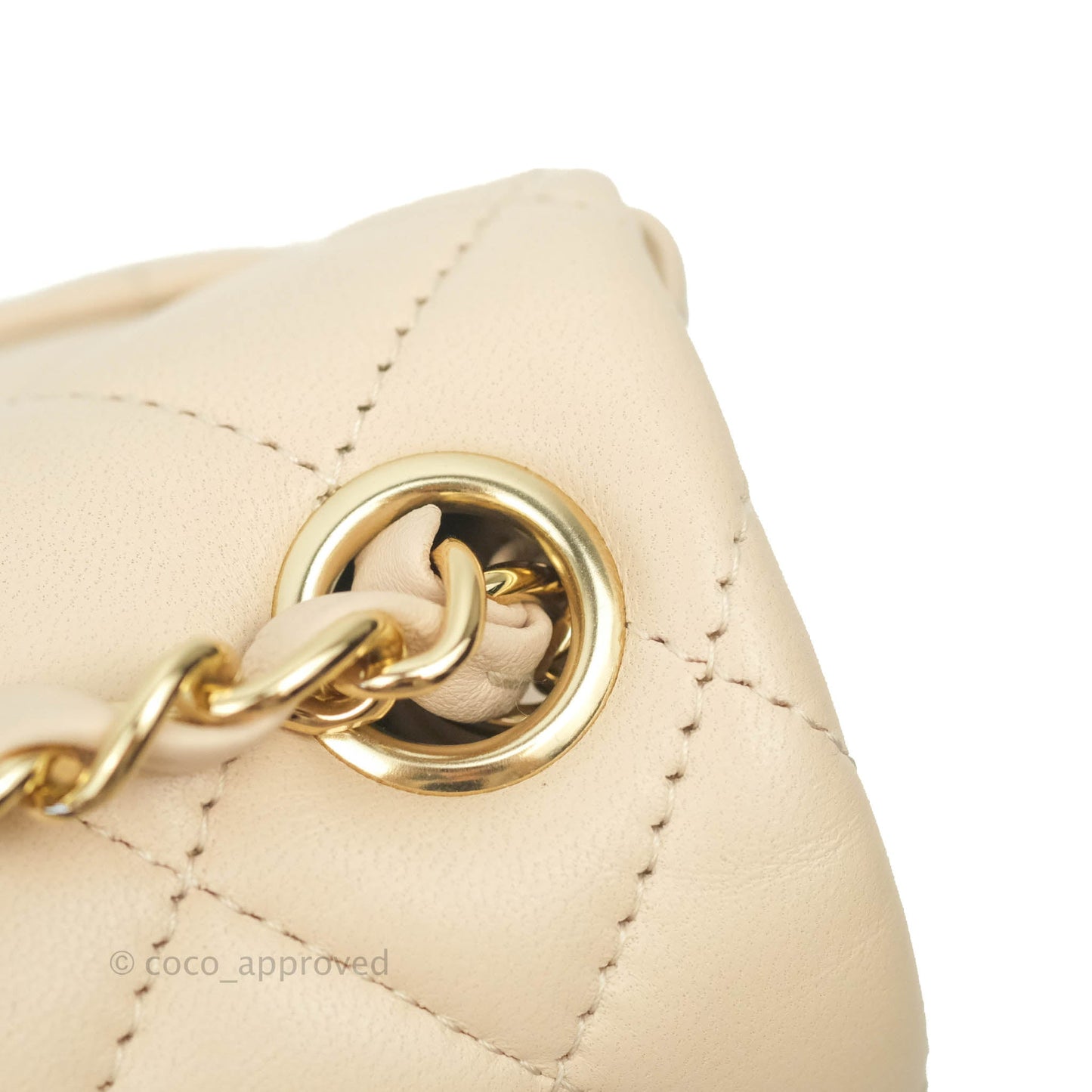 Chanel Quilted Mini Square Light Beige Lambskin Gold Hardware