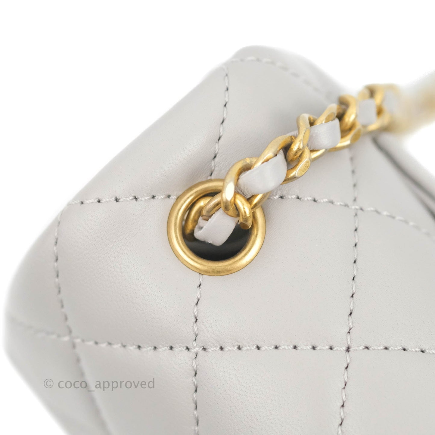 Chanel Mini Rectangular Pearl Crush Quilted Light Grey Lambskin Aged Gold Hardware 22B