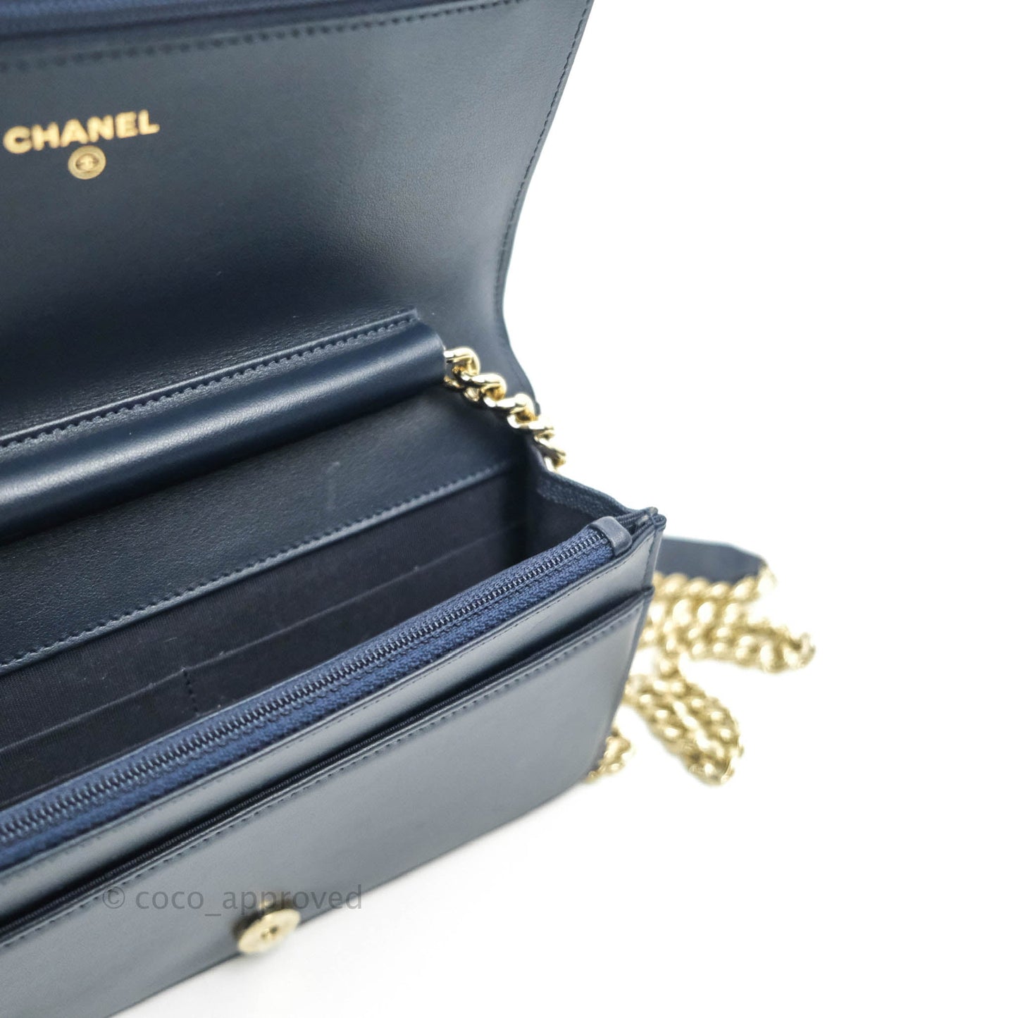 Chanel Quilted Boy Wallet on Chain WOC Navy Caviar Gold Hardware