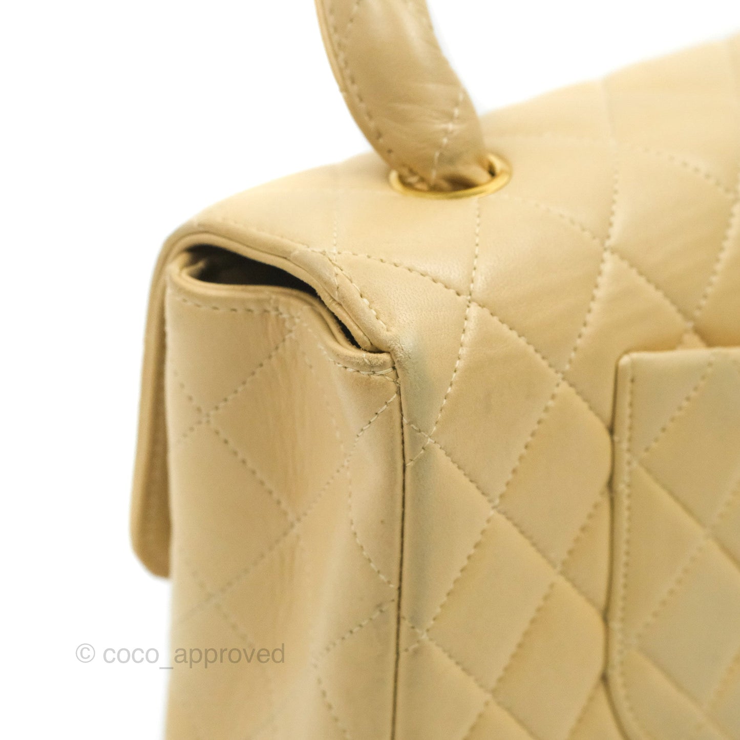 Chanel Vintage Top Handle Flap Bag Beige Lambskin 24K Gold Hardware