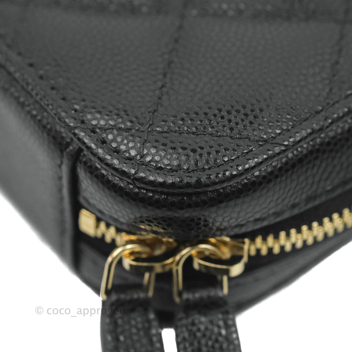 Chanel Quilted Phone Holder Black Caviar Gold Hardware