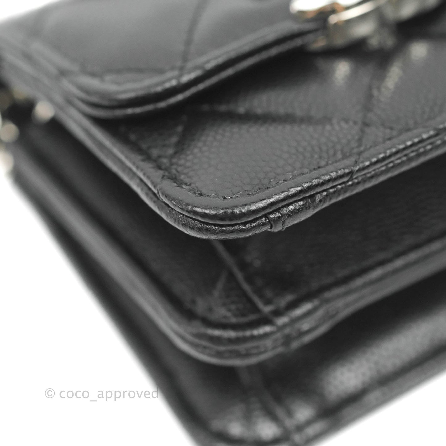 Chanel Mini Clutch With Chain Black Caviar Enamel Silver Hardware 22S