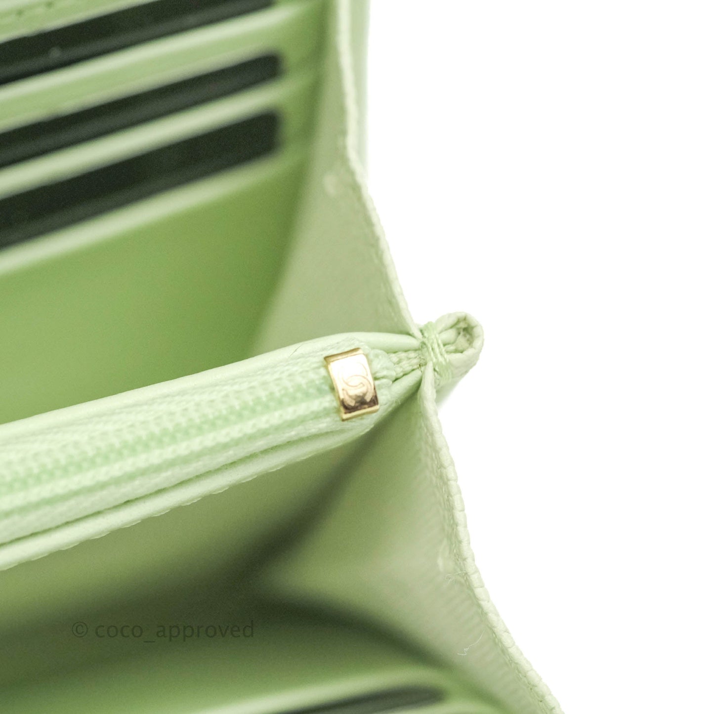 Chanel Caviar Quilted Long Flap Wallet Mint Green Caviar Gold Hardware 22C