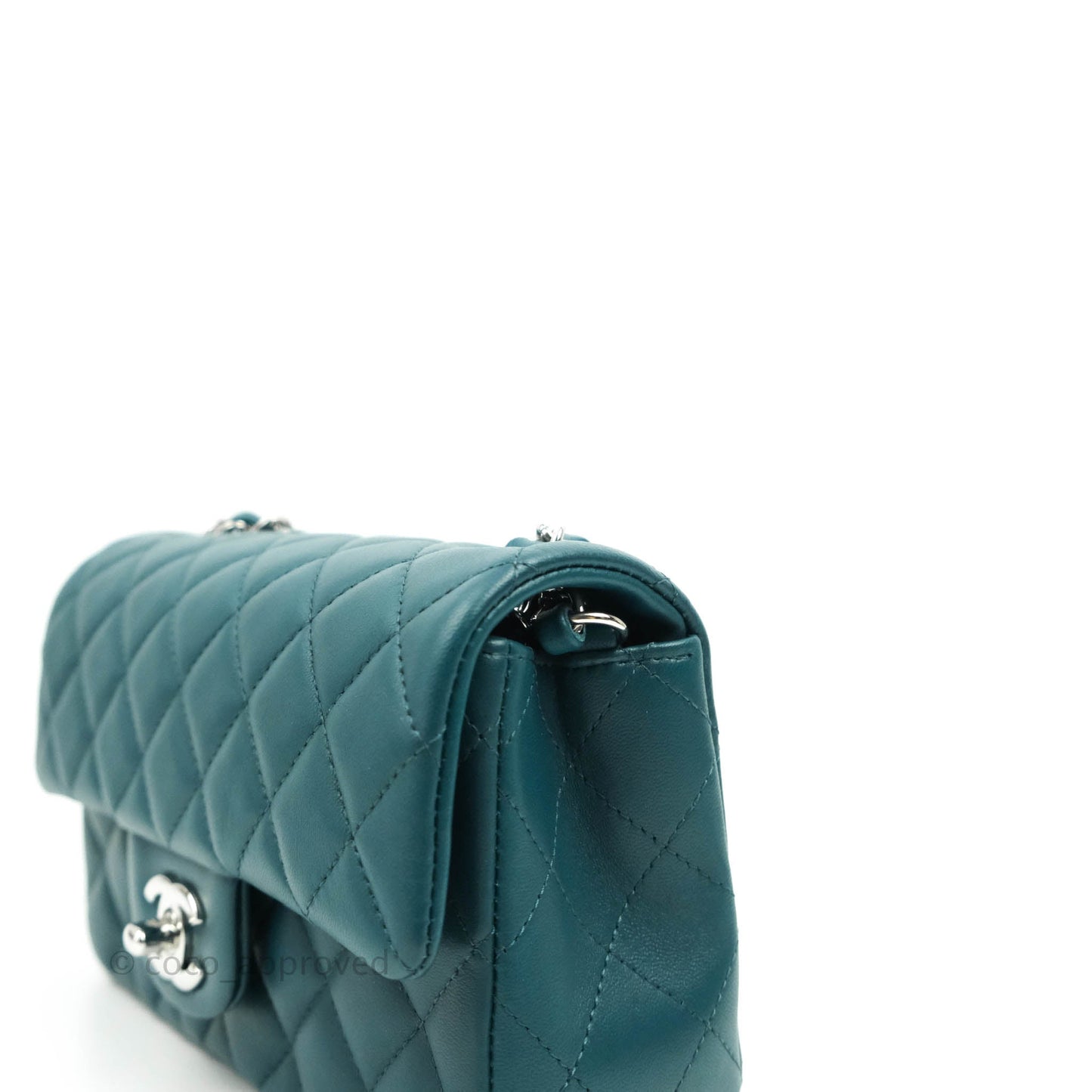 Chanel Quilted Mini Rectangular Lambskin Teal Silver Hardware