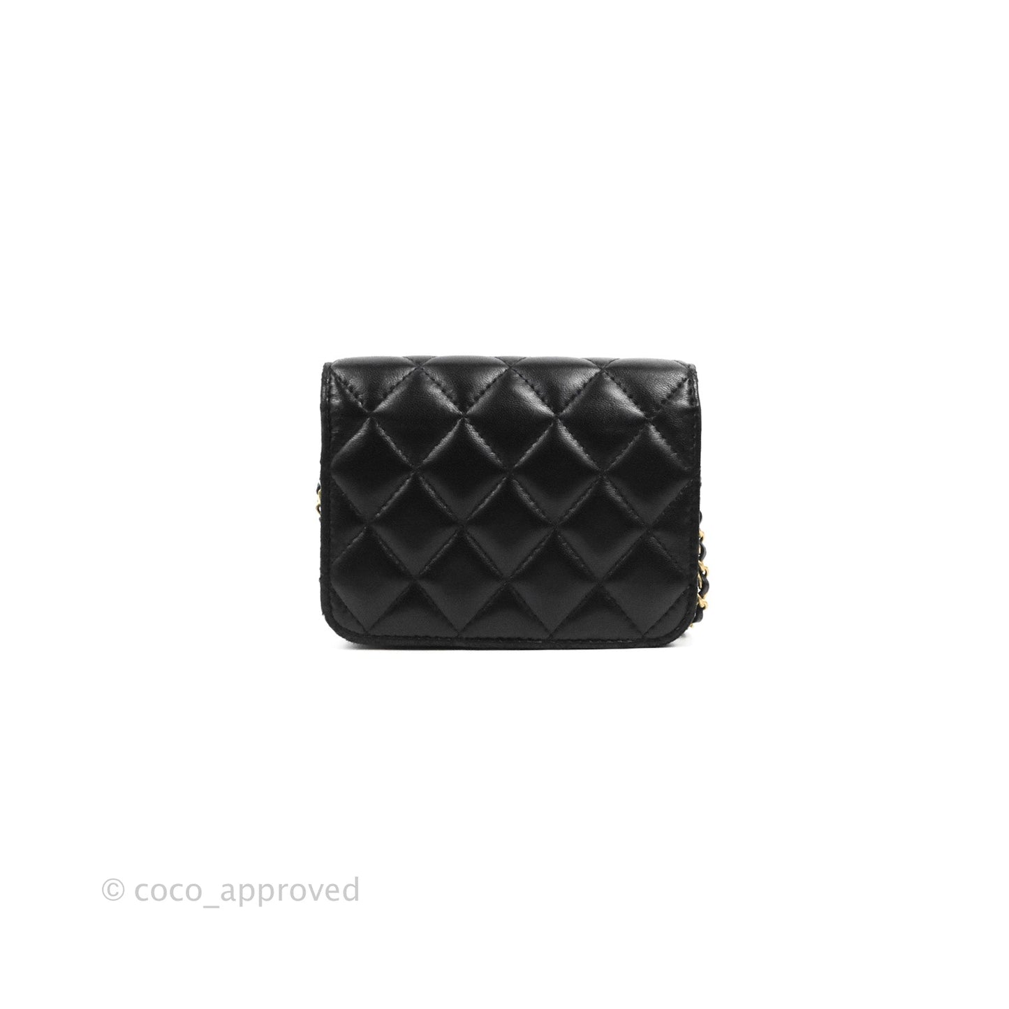 Chanel Mini Pearl Crush Clutch With Chain Belt Black Lambskin Aged Gold Hardware
