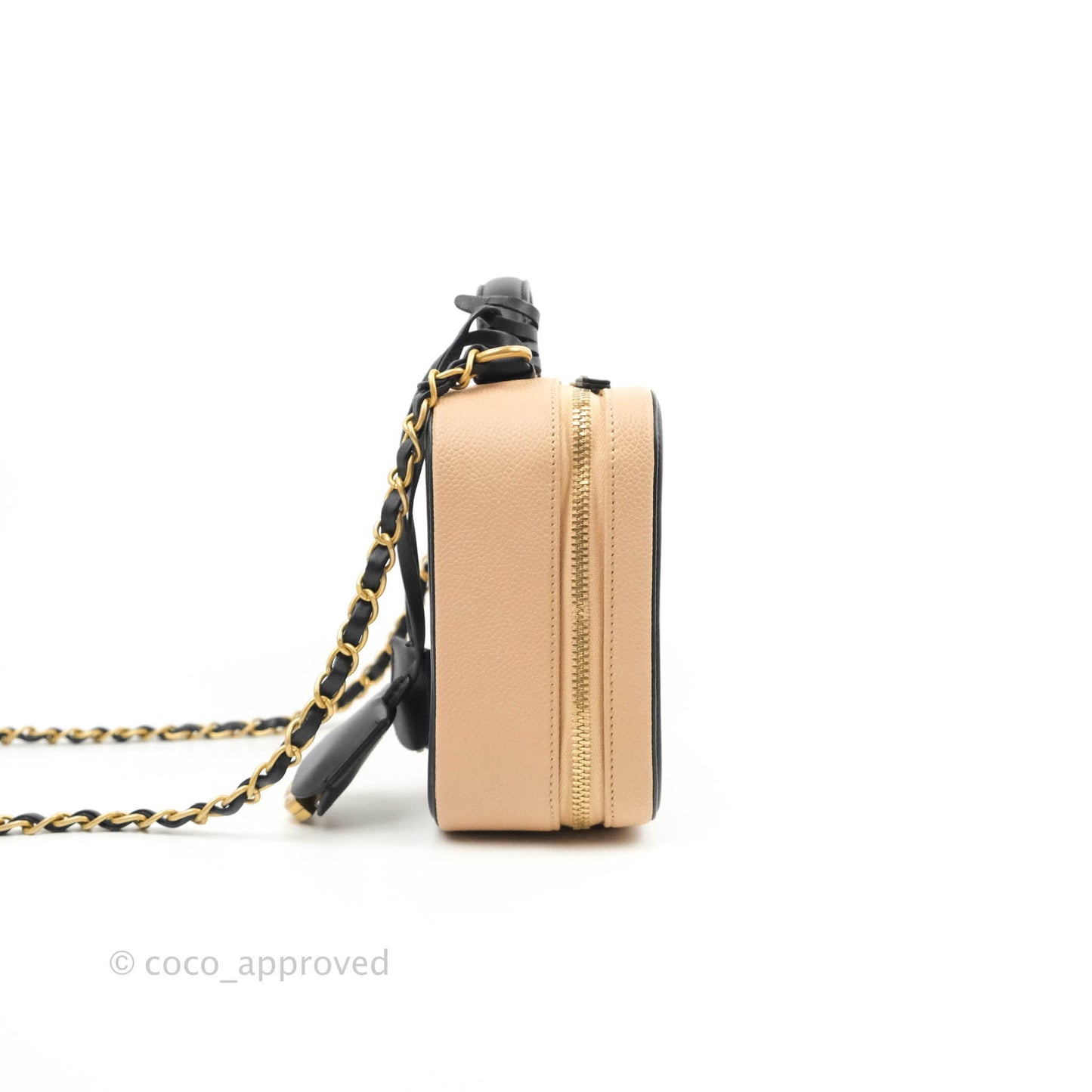 Chanel Quilted Medium CC Filigree Vanity Case Beige Caviar Aged Gold Hardware