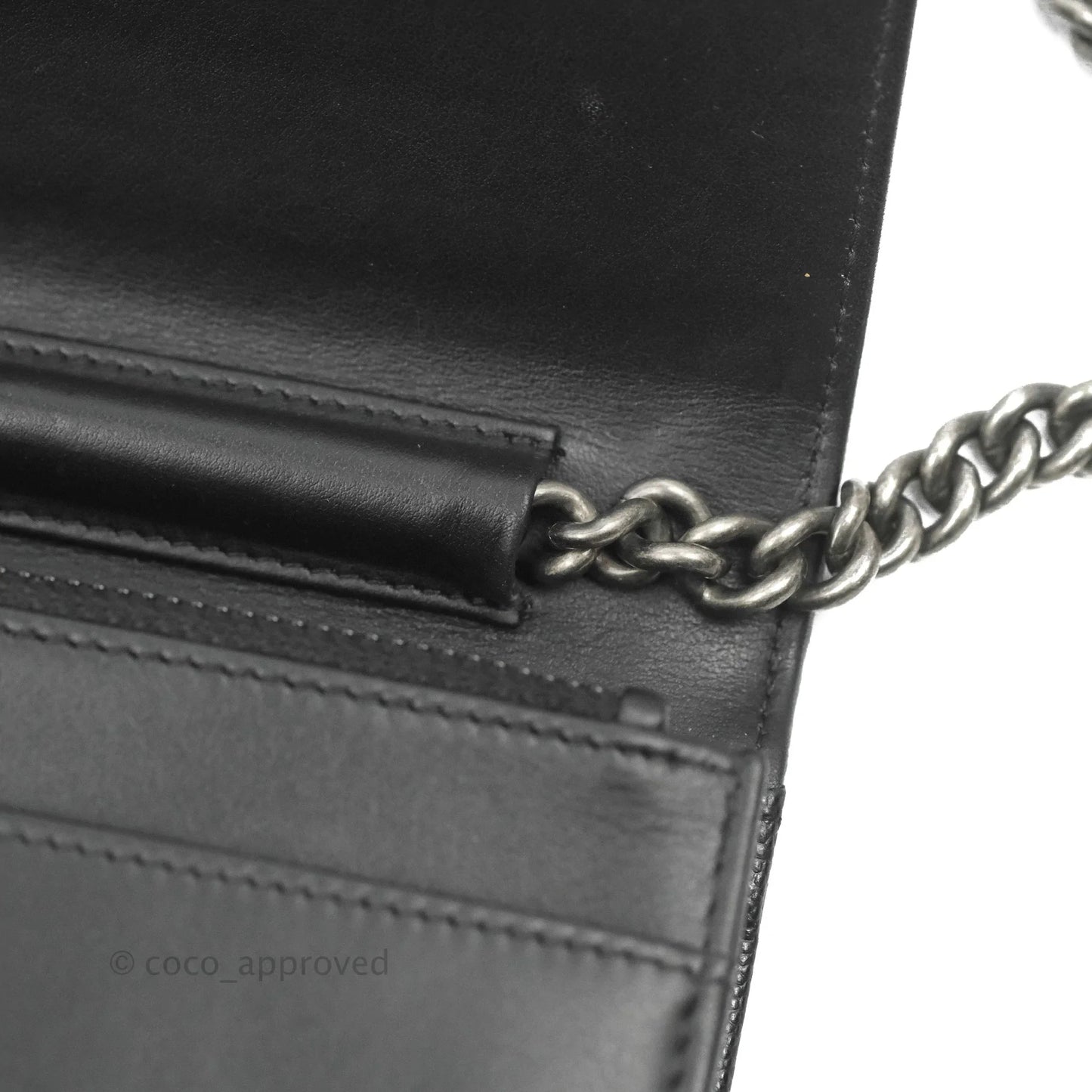 Chanel Quilted Boy Wallet on Chain WOC Black Caviar Ruthenium Hardware