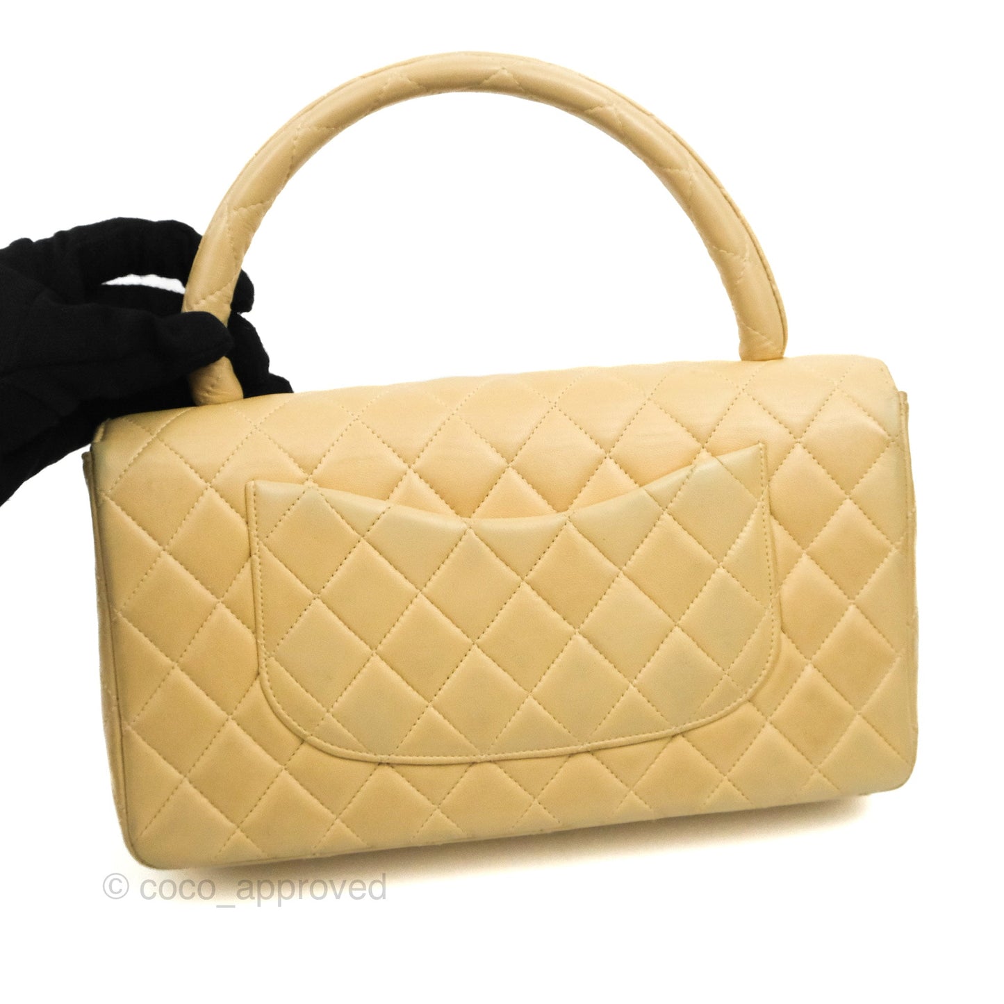 Chanel Vintage Top Handle Flap Bag Beige Lambskin 24K Gold Hardware
