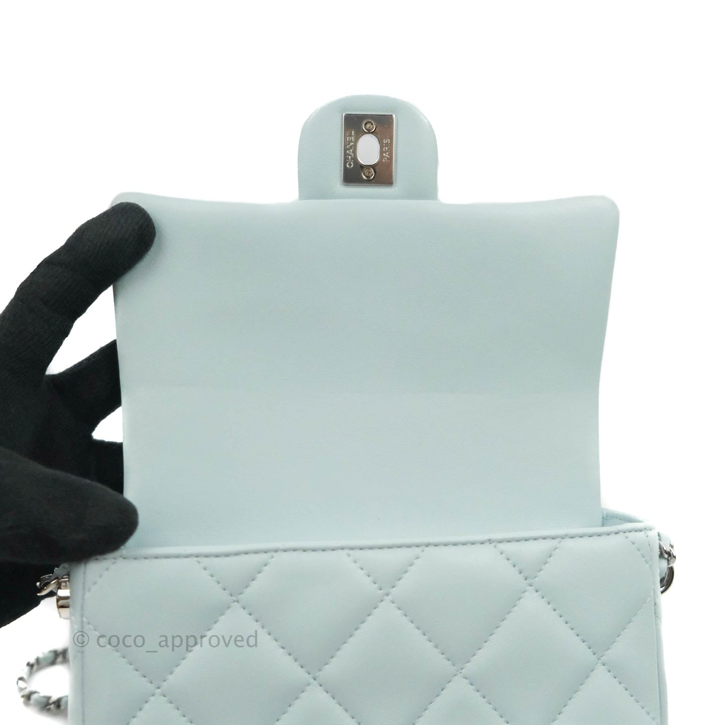 Chanel Quilted My Perfect Mini With Pearl Blue Lambskin Silver Hardware