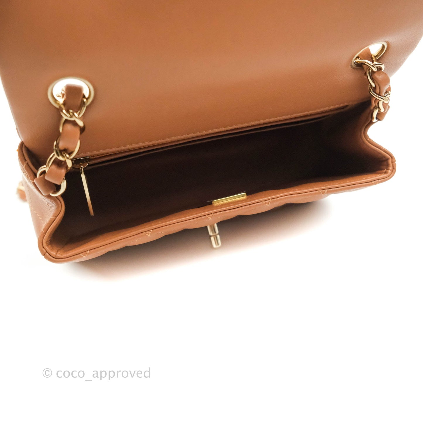 Chanel Quilted Mini Rectangular Flap Caramel Lambskin Gold Hardware 22S