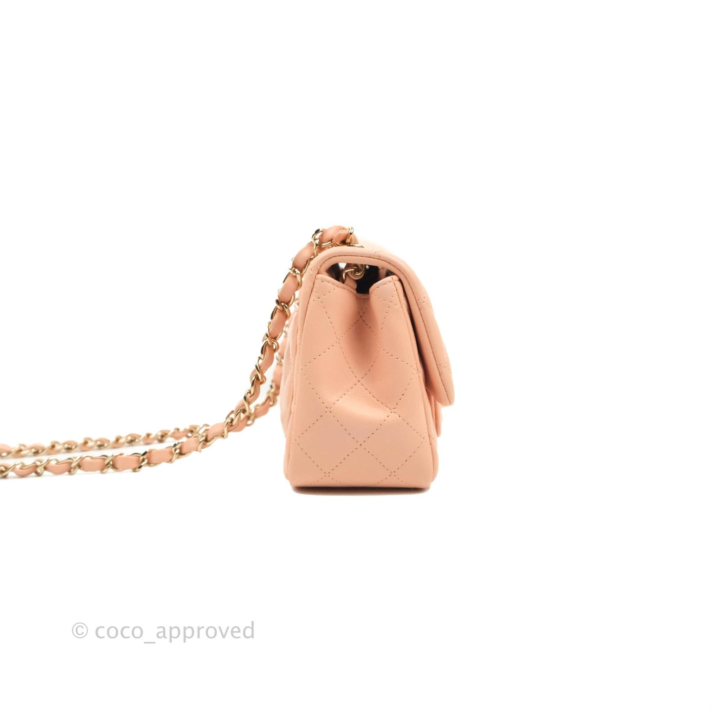 Chanel Quilted Mini Square Lambskin Light Beige Pink Gold Hardware