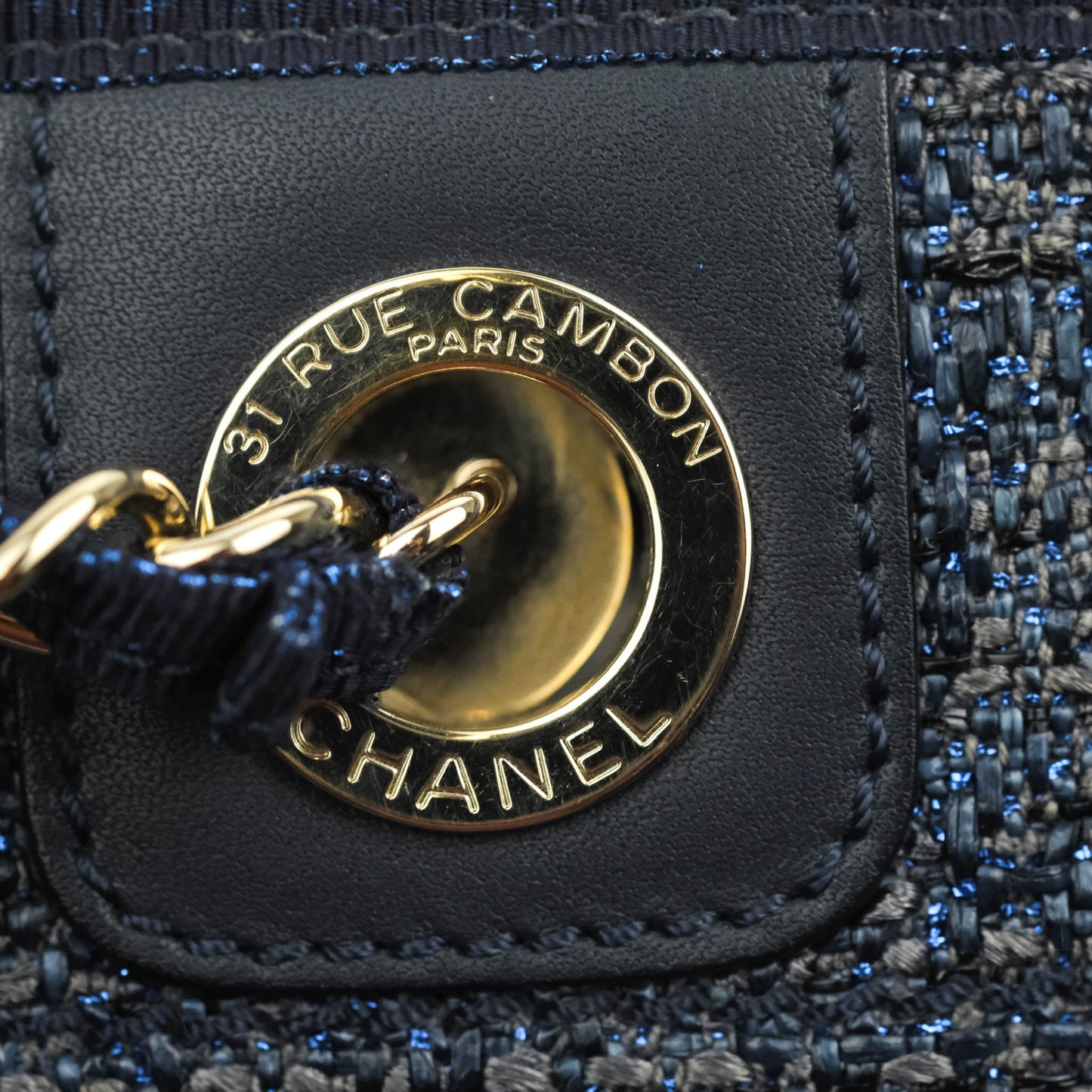 Chanel Medium Deauville Tote Navy Canvas Gold Hardware