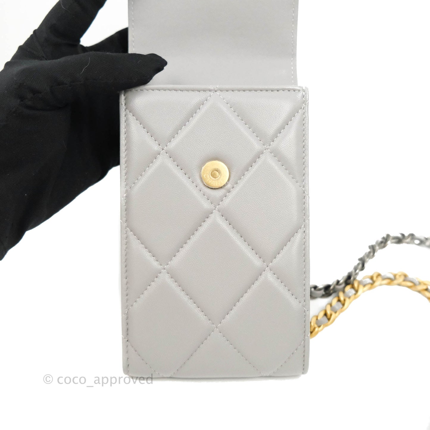 Chanel 19 Phone Holder Grey Mixed Hardware