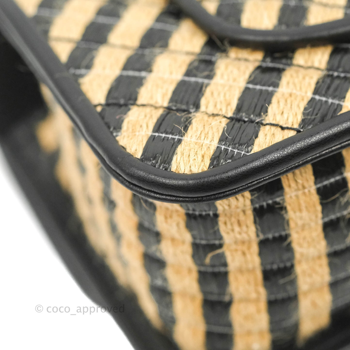 Chanel Quilted Mini Rectangular Flap Raffia Jute Thread Black & Beige Gold Hardware