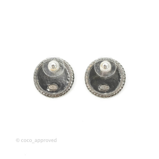 Chanel CC Crystal Black Resin Round Earrings Gun Metal 16S