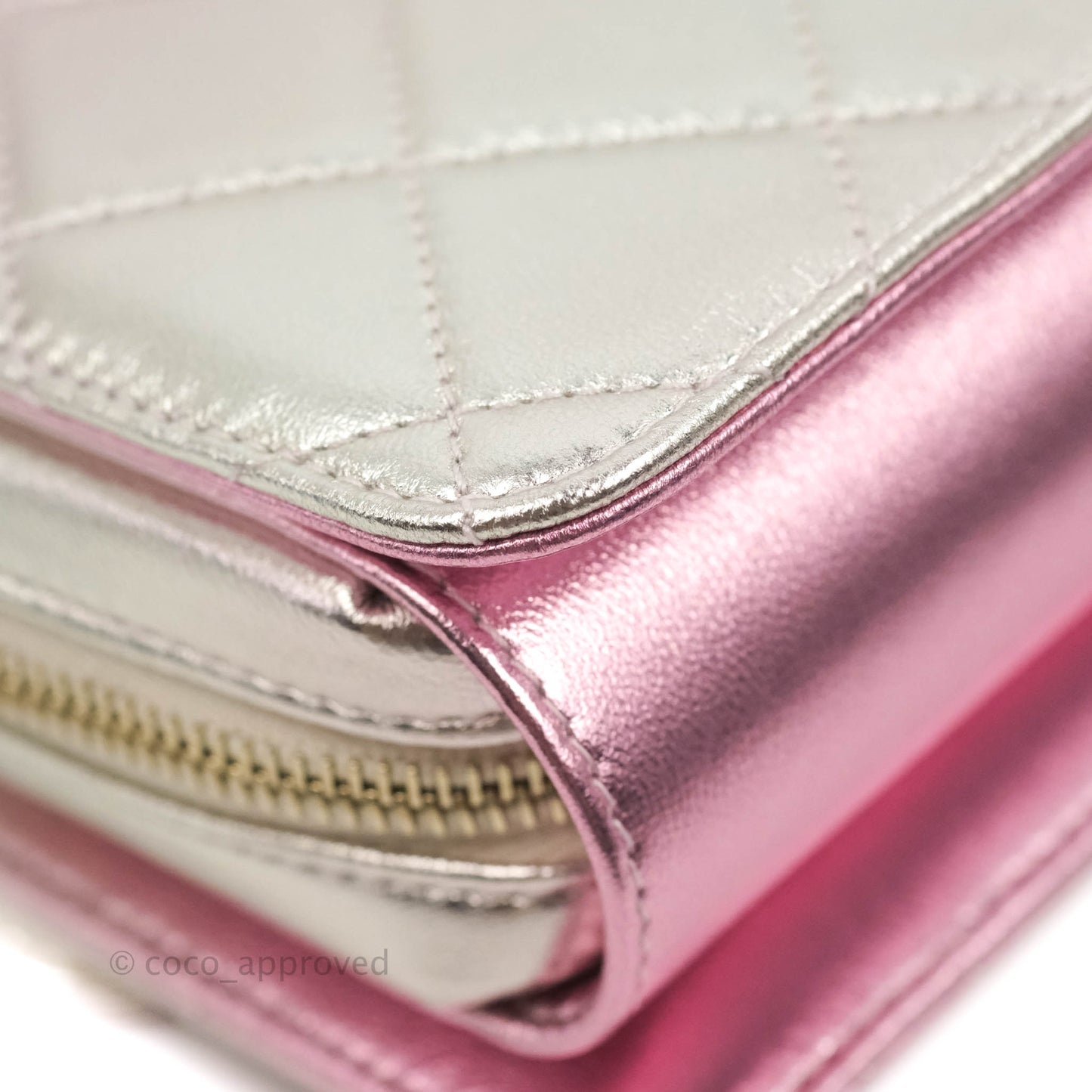 Chanel Quilted Small Like The Wallet Flap Metallic Pink Silver Light Gold Hardware 22C