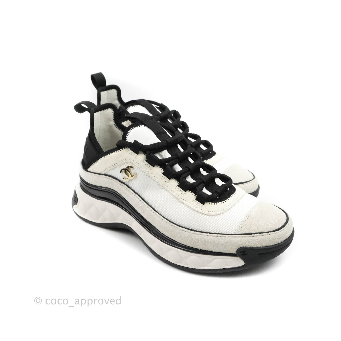 Chanel Black White Sneakers Size 36.5