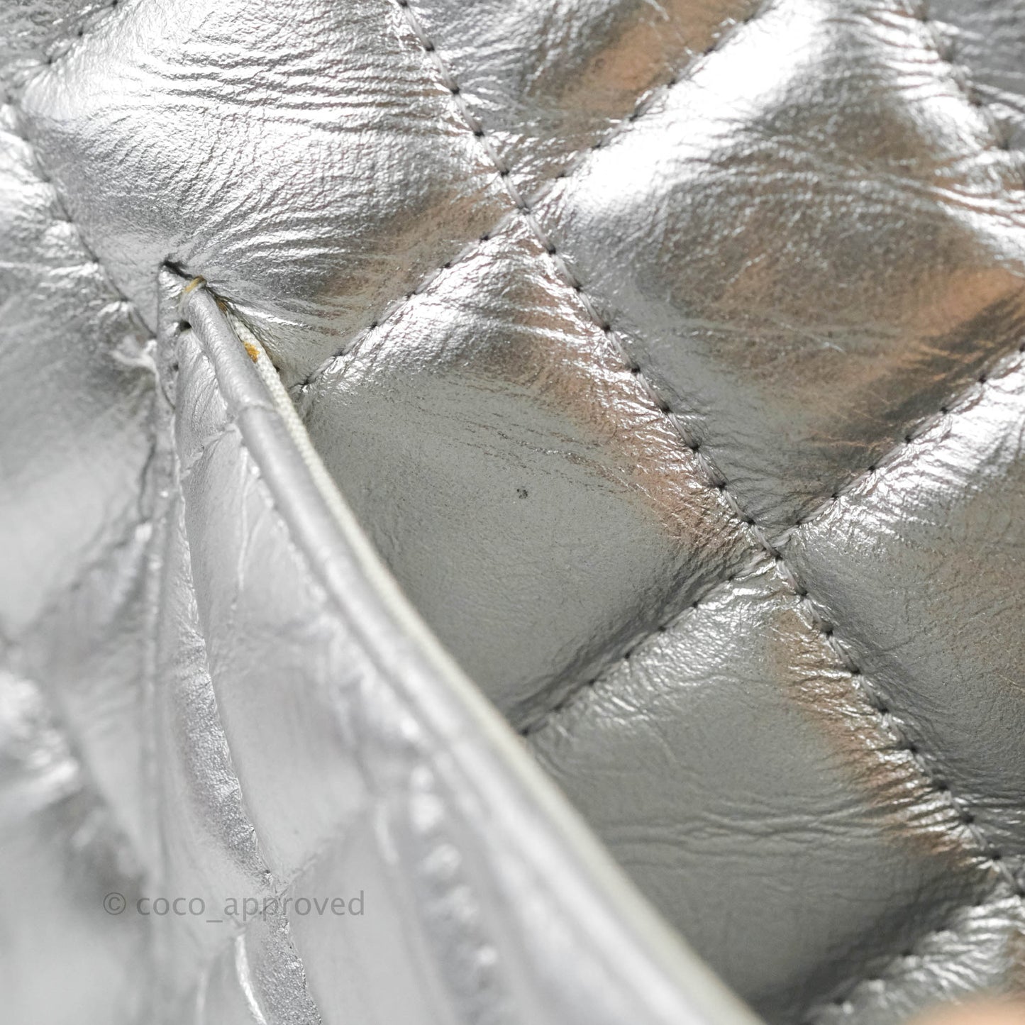 Chanel Caviar Quilted Large Cosmetic Case Metallic Silver  With Charms