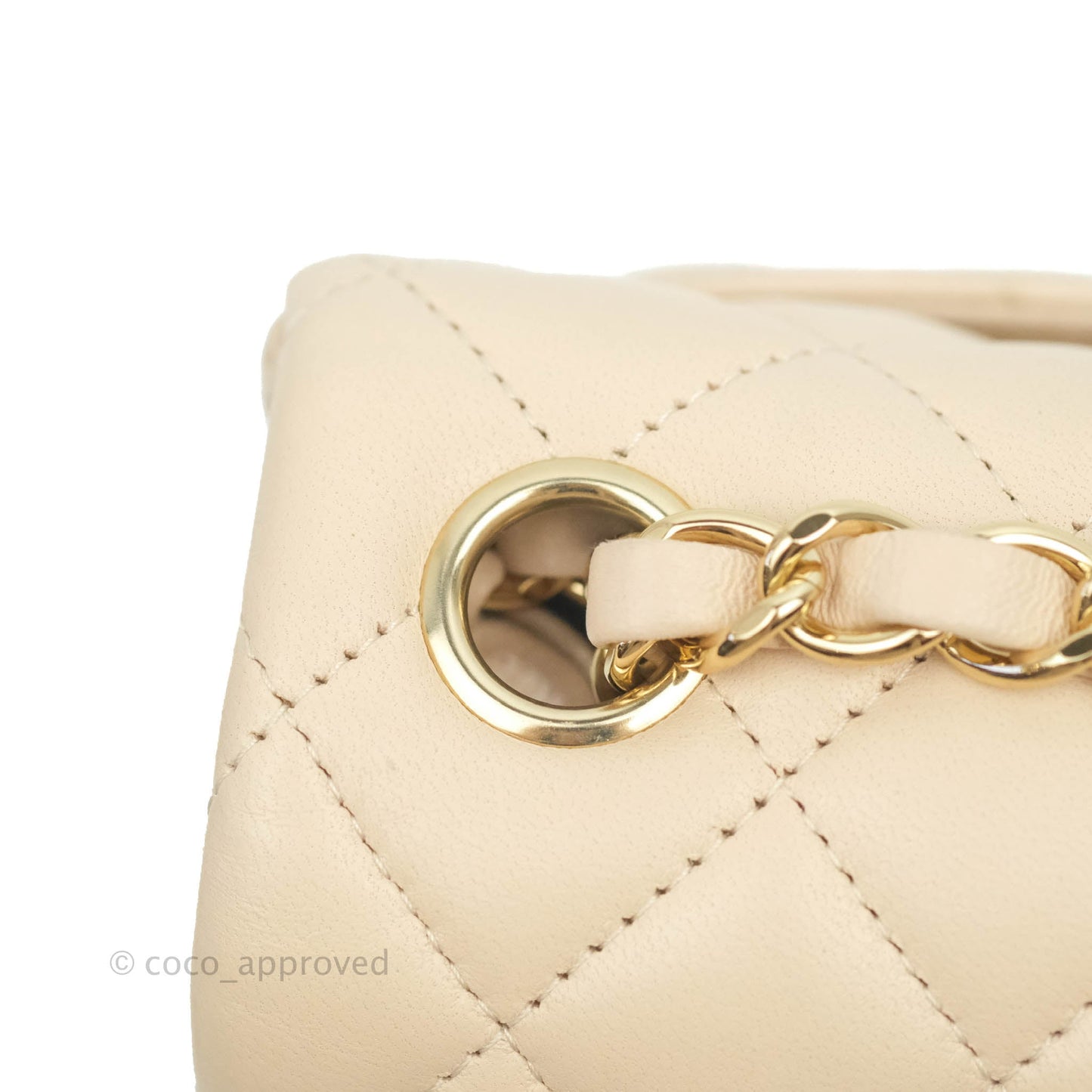 Chanel Quilted Mini Square Light Beige Lambskin Gold Hardware