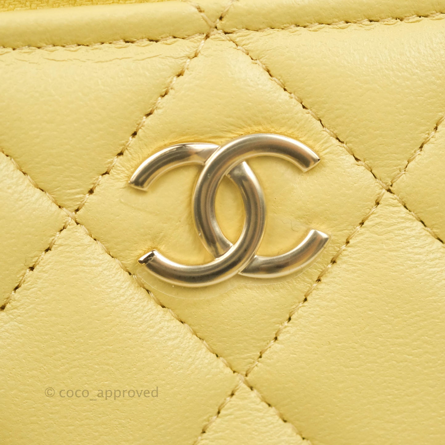Chanel Vanity Rectangular Top Handle Yellow Lambskin Gold Hardware