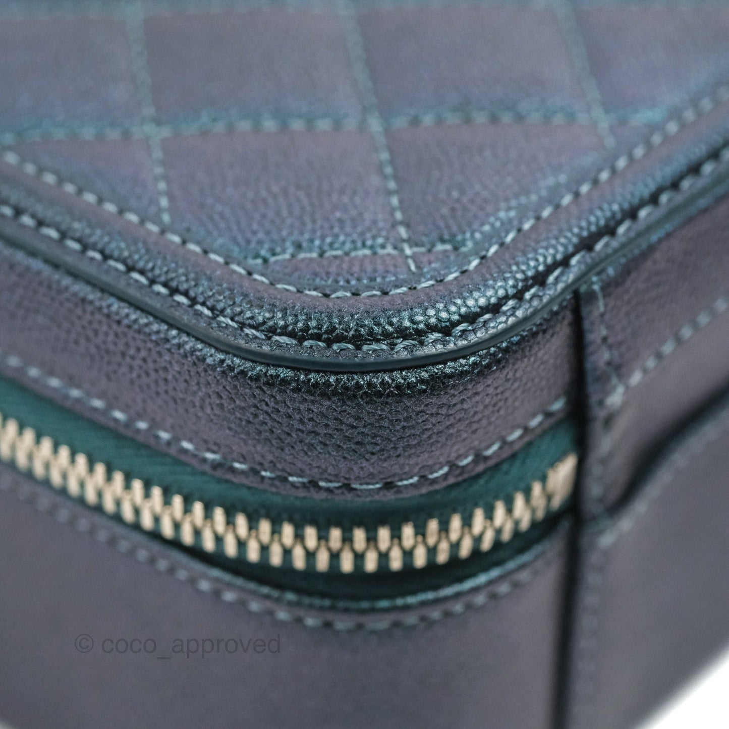 Chanel Quilted Medium CC Filigree Vanity Case Iridescent Dark Turquoise Caviar Rainbow Hardware