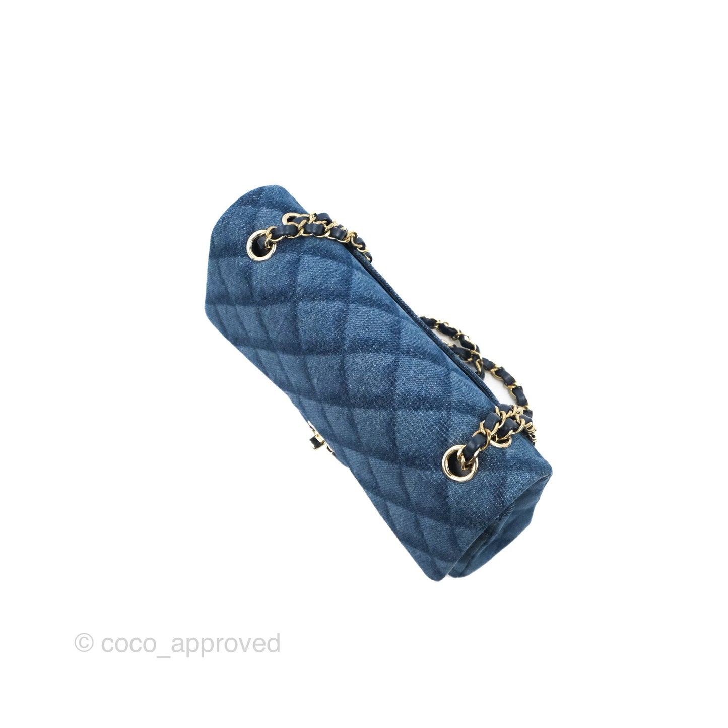 Chanel M/L Quilted Medium Double Flap Blue Printed Denim