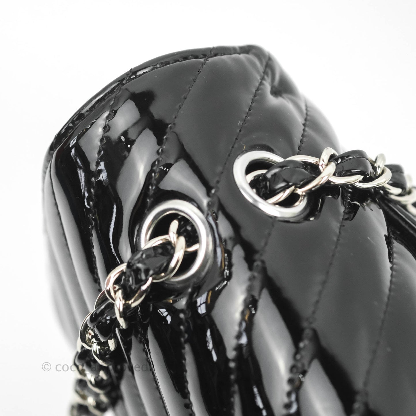 Chanel Classic M/L Medium Chevron Double Flap Black Patent Silver Hardware
