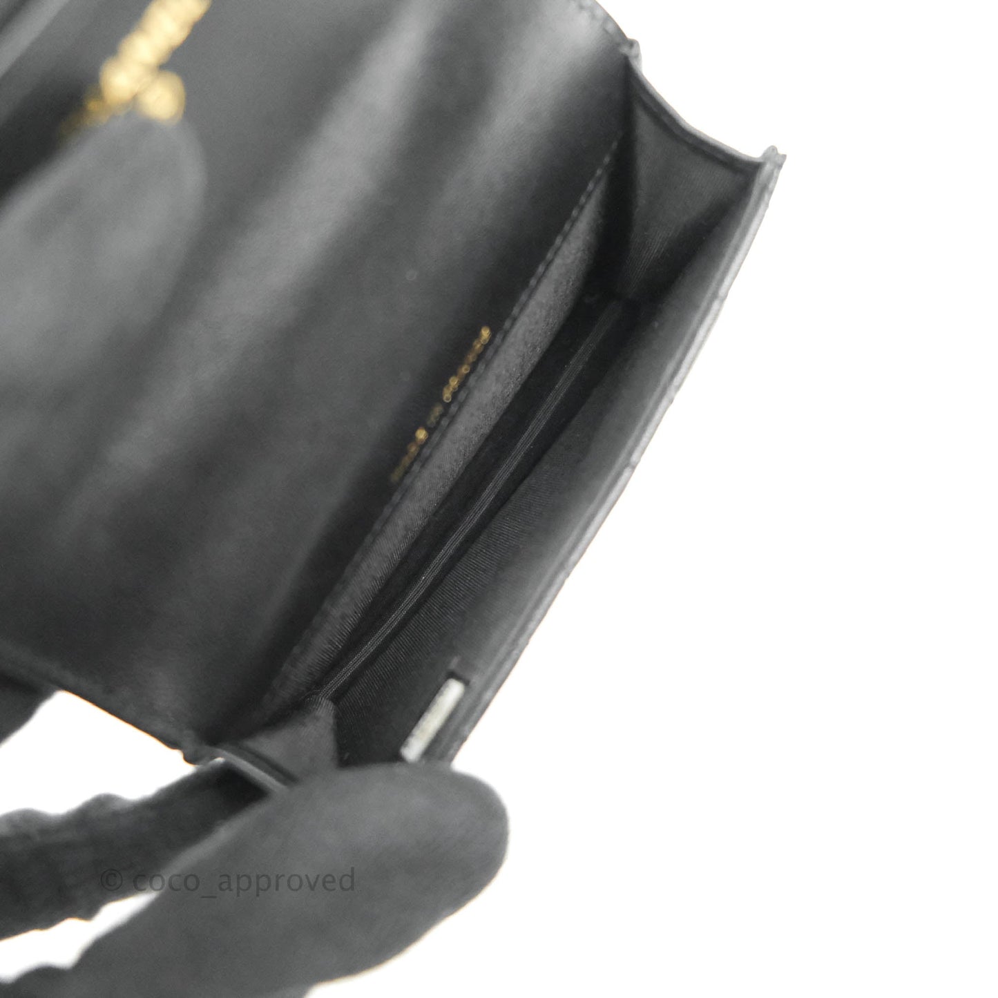 Chanel Mini Handle Flap Coin Purse With Chain Black Lambskin Gold Hardware