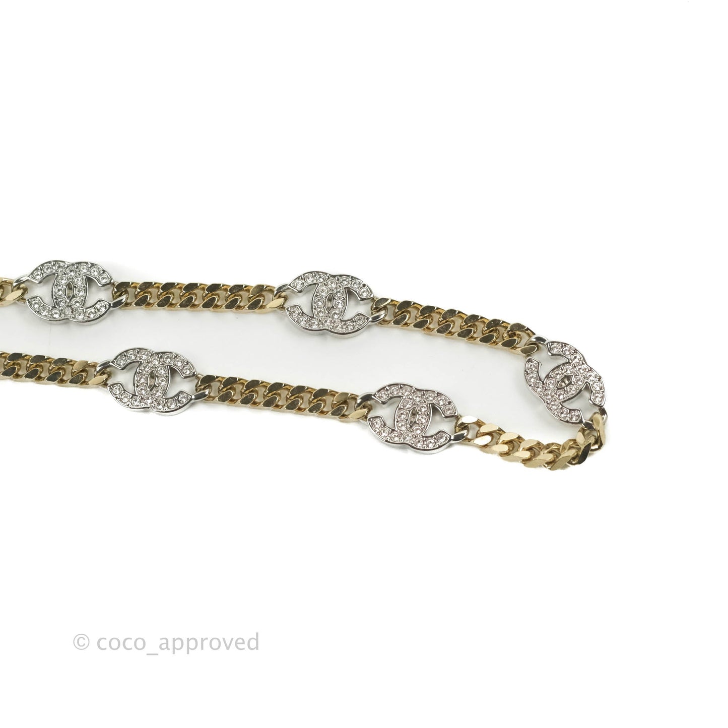 Chanel CC Crystal Chain Necklace Gold & Silver Tone 22V